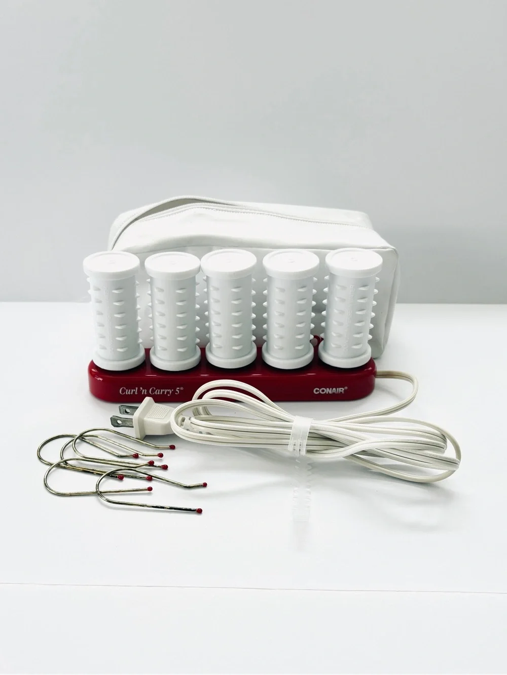 Conair Curl 'n Carry 5 Large Hot Rollers Travel Carrying Case 5 Metal Clips